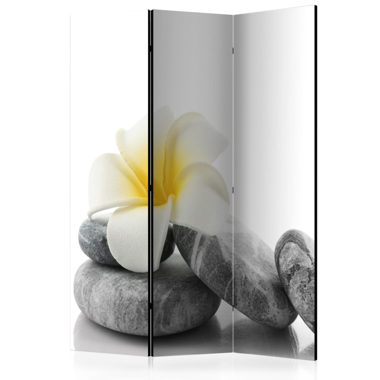 Room Separator White Lotus - white flower on gray stones in oriental style 97967