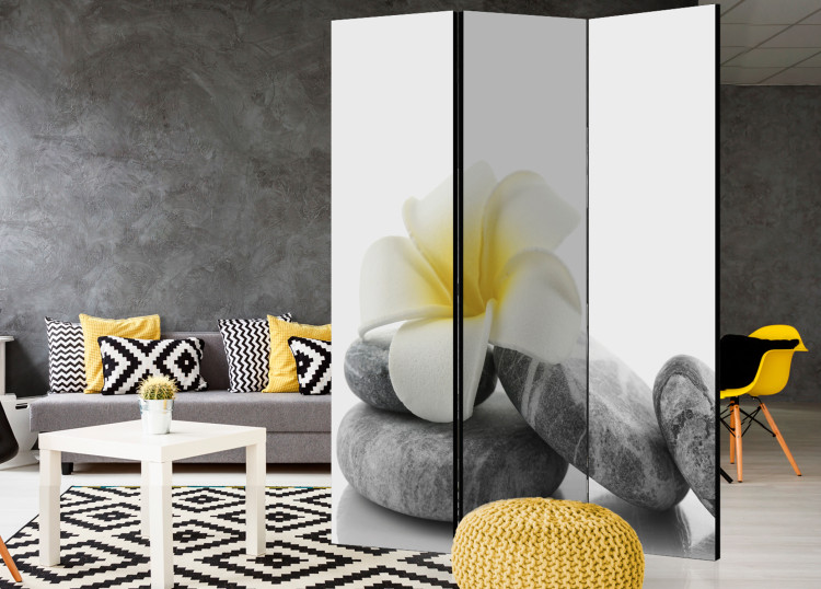 Room Separator White Lotus - white flower on gray stones in oriental style 97967 additionalImage 2