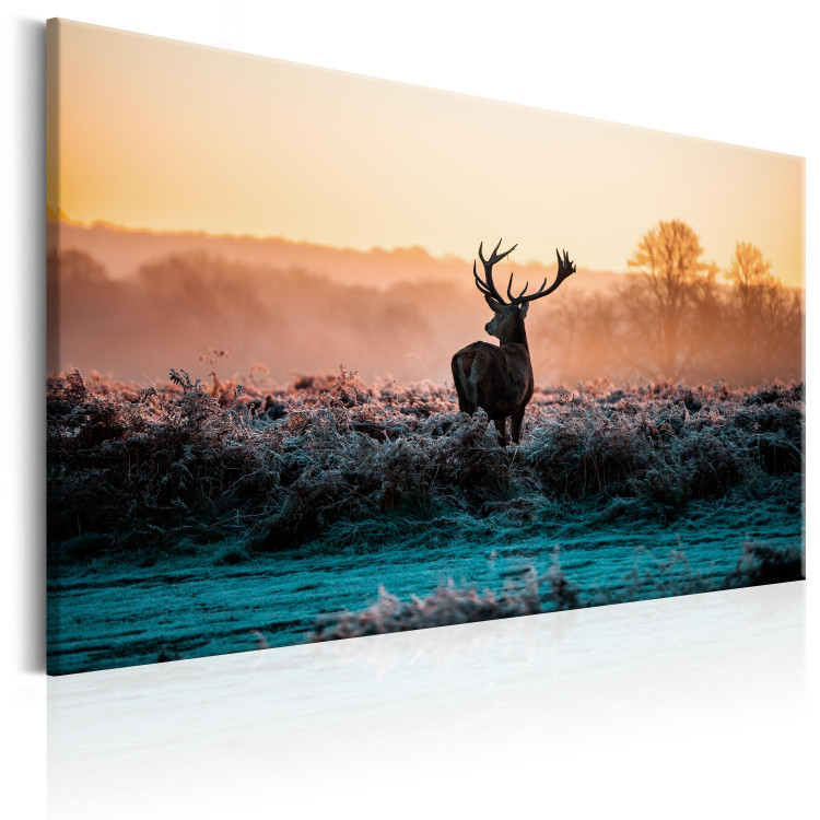 Canvas Frosty Field (1-piece) - Landscape with Deer and Sunset 106077 additionalImage 2