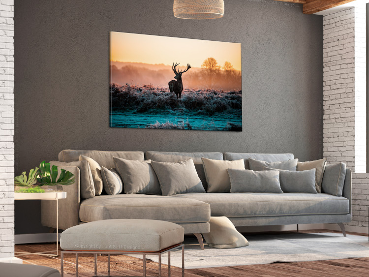 Canvas Frosty Field (1-piece) - Landscape with Deer and Sunset 106077 additionalImage 3