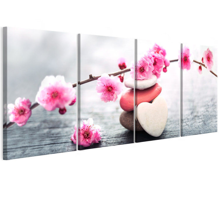 Canvas Tricolor Pebbles (4-part) - Japanese Cherry Blossom in Zen Style 107477 additionalImage 2