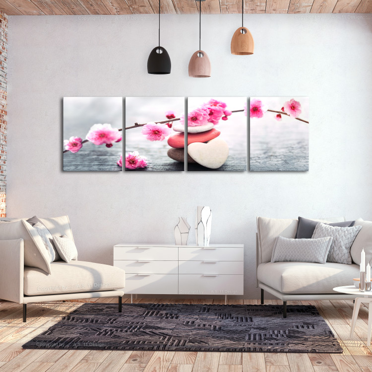 Canvas Tricolor Pebbles (4-part) - Japanese Cherry Blossom in Zen Style 107477 additionalImage 3