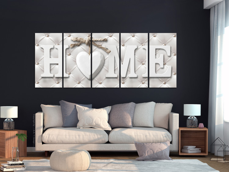 Canvas Print Quilted Home (5-part) Narrow - English Inscription in Vintage Style 108077 additionalImage 3