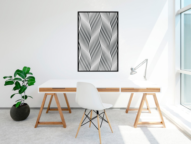 Poster Optical art - black and white composition with waves creating a 3D illusion 115077 additionalImage 5