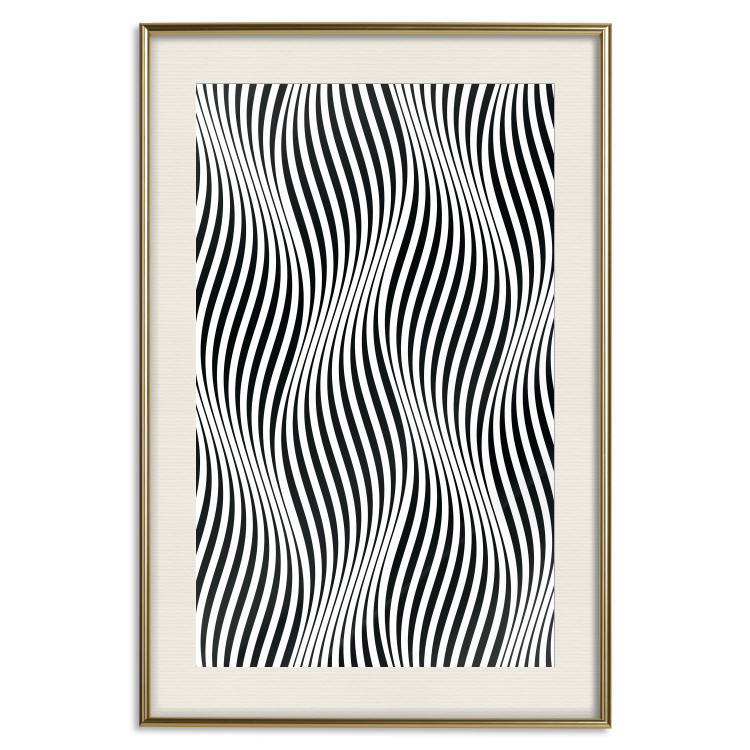 Poster Optical art - black and white composition with waves creating a 3D illusion 115077 additionalImage 19