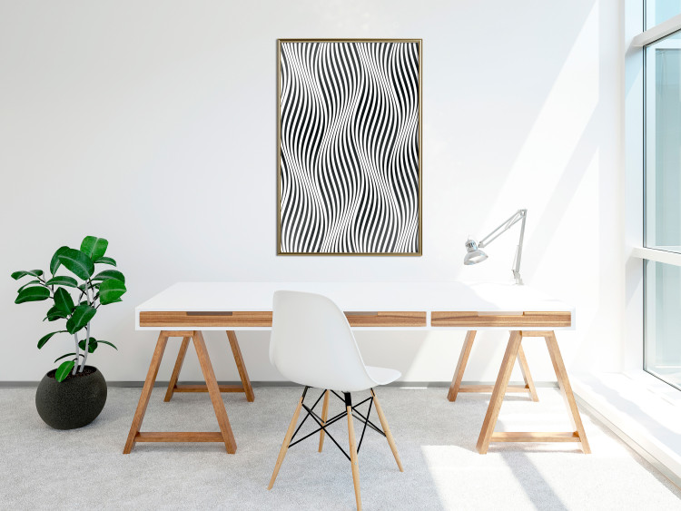 Poster Optical art - black and white composition with waves creating a 3D illusion 115077 additionalImage 7