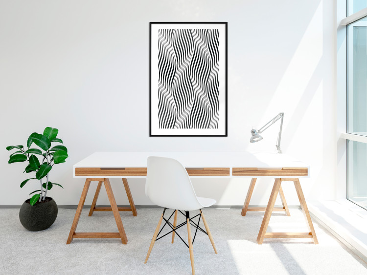 Poster Optical art - black and white composition with waves creating a 3D illusion 115077 additionalImage 6