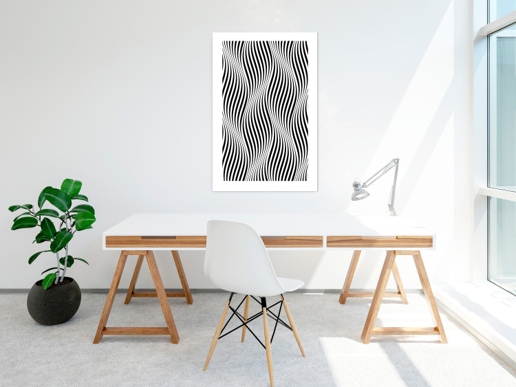 Poster Optical art - black and white composition with waves creating a 3D illusion 115077 additionalImage 4