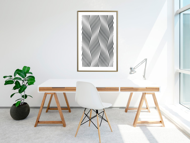 Poster Optical art - black and white composition with waves creating a 3D illusion 115077 additionalImage 13