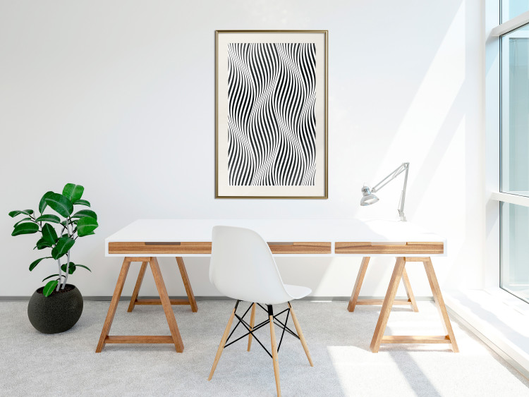 Poster Optical art - black and white composition with waves creating a 3D illusion 115077 additionalImage 21