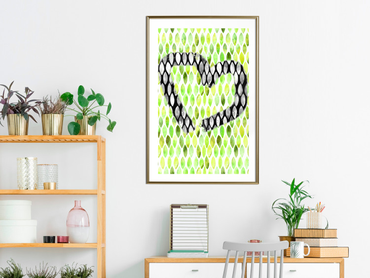 Wall Poster Spring Sign - composition with a painted watercolor green pattern and a heart 118277 additionalImage 13