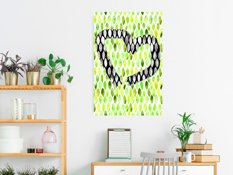 Wall Poster Spring Sign - composition with a painted watercolor green pattern and a heart 118277 additionalImage 17