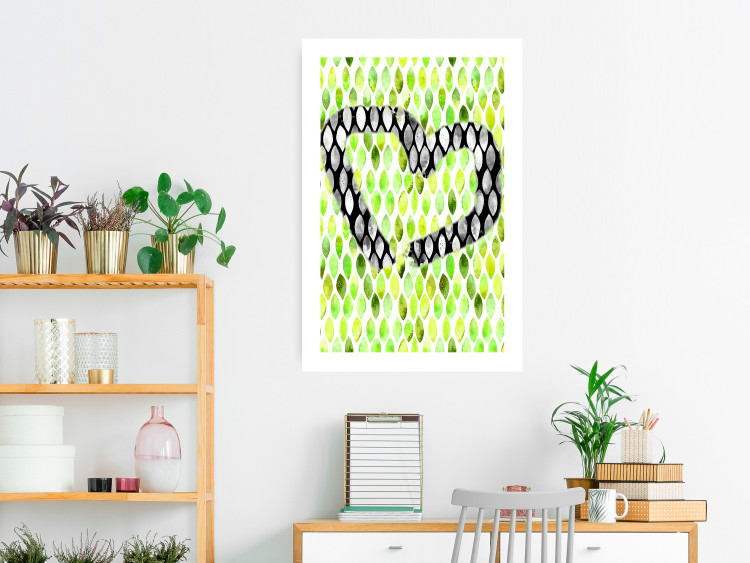Wall Poster Spring Sign - composition with a painted watercolor green pattern and a heart 118277 additionalImage 2