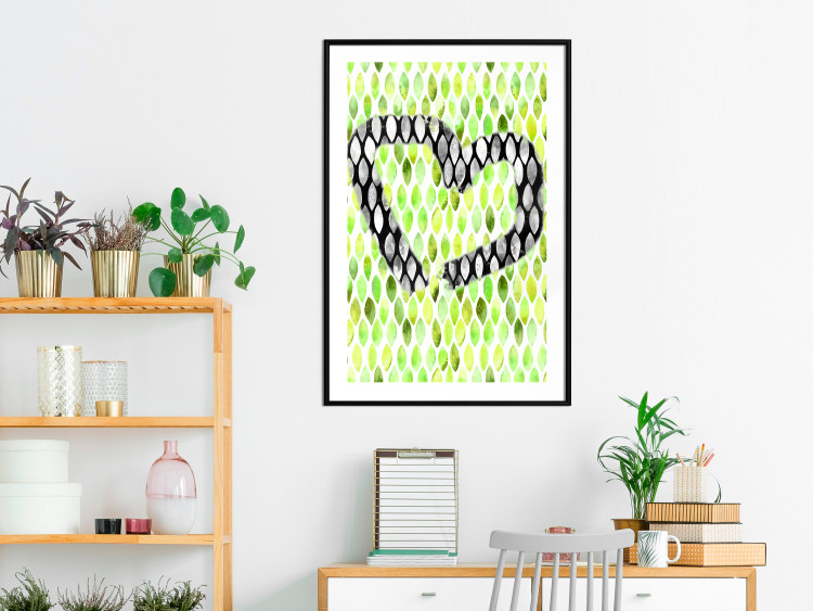 Wall Poster Spring Sign - composition with a painted watercolor green pattern and a heart 118277 additionalImage 4