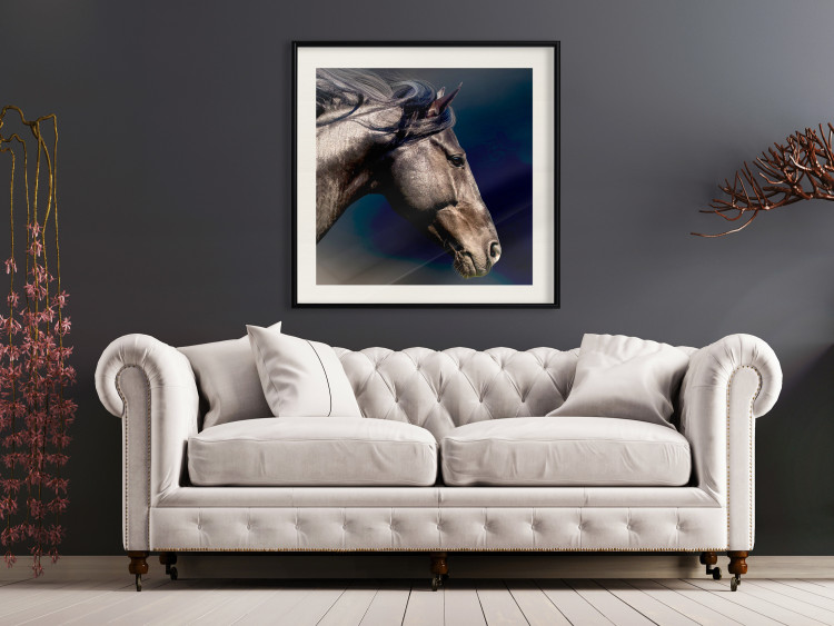 Poster Dappled Majesty - composition with a portrait of a brown horse on a black background 121977 additionalImage 22