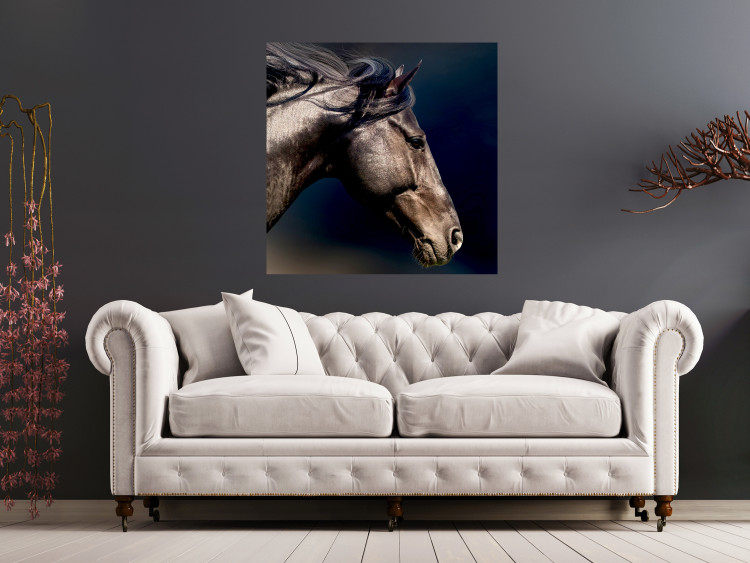 Poster Dappled Majesty - composition with a portrait of a brown horse on a black background 121977 additionalImage 23
