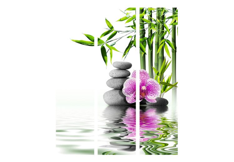 Room Divider Water Garden - stones and pink flower against a bamboo background in a Zen motif 122677 additionalImage 3