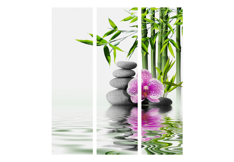 Room Divider Water Garden - stones and pink flower against a bamboo background in a Zen motif 122677 additionalImage 7