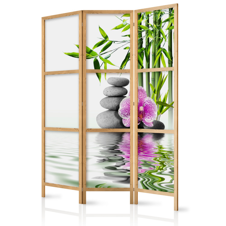 Room Divider Water Garden - stones and pink flower against a bamboo background in a Zen motif 122677 additionalImage 5