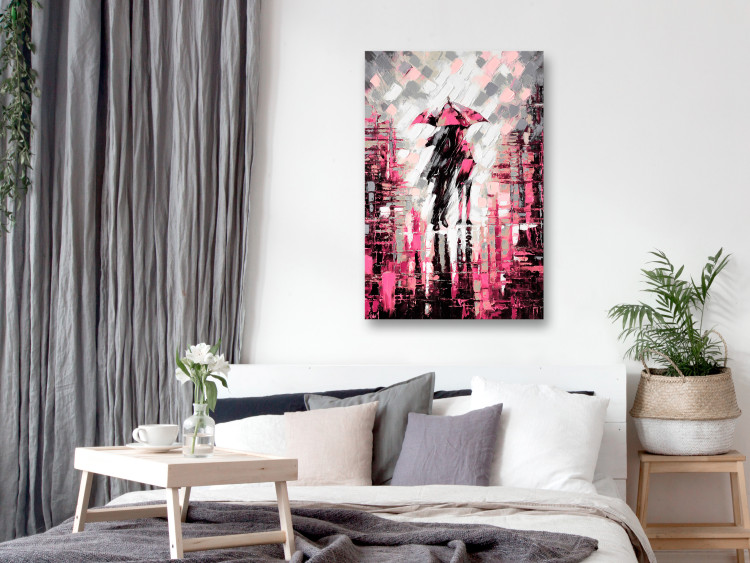 Canvas Art Print Walk under a pink umbrella - abstract landscape with silhouettes 123077 additionalImage 3