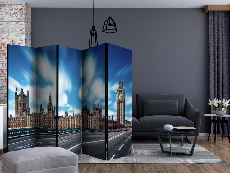 Folding Screen Sunny London II (5-piece) - Big Ben against a blue sky 124177 additionalImage 4