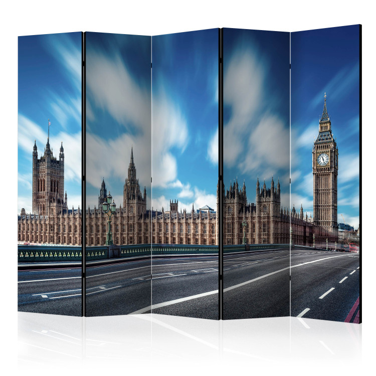 Folding Screen Sunny London II (5-piece) - Big Ben against a blue sky 124177