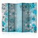 Room Separator Scent of Spring II (5-piece) - abstraction with blue flowers and leaves 124277