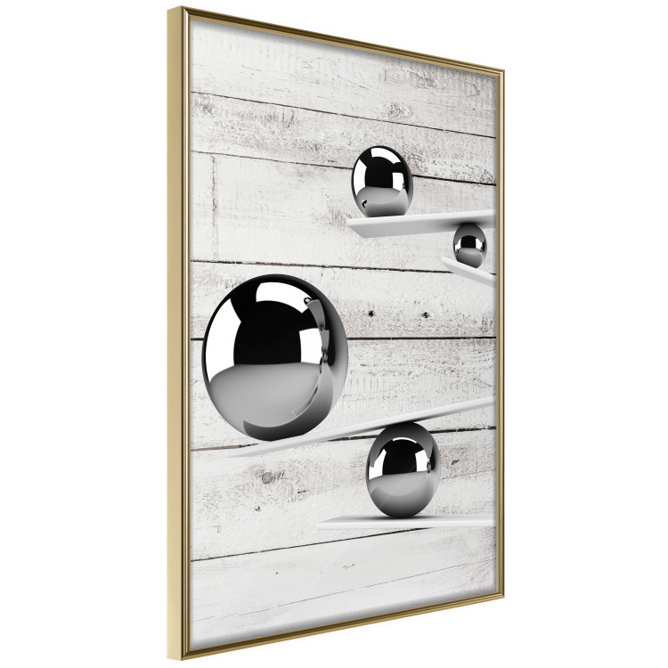 Poster Perfect Balance - abstract metal balls on a wooden background 125177 additionalImage 12