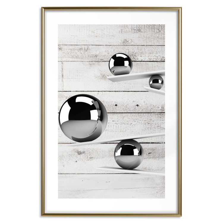 Poster Perfect Balance - abstract metal balls on a wooden background 125177 additionalImage 14