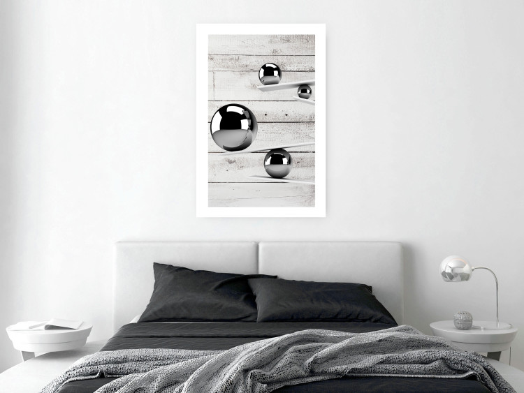 Poster Perfect Balance - abstract metal balls on a wooden background 125177 additionalImage 2