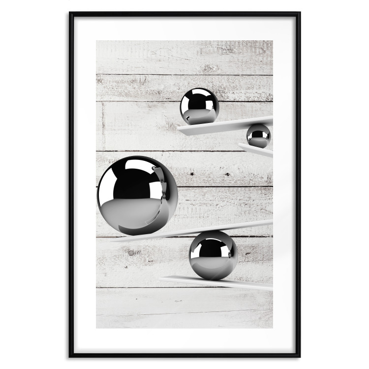 Poster Perfect Balance - abstract metal balls on a wooden background 125177 additionalImage 15