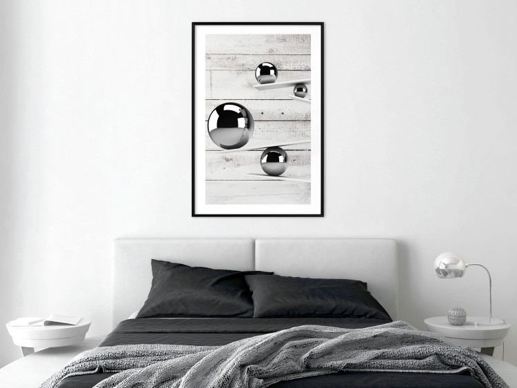 Poster Perfect Balance - abstract metal balls on a wooden background 125177 additionalImage 4