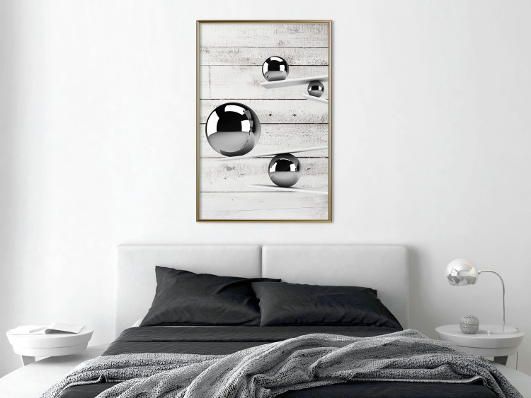 Poster Perfect Balance - abstract metal balls on a wooden background 125177 additionalImage 5