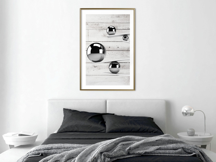 Poster Perfect Balance - abstract metal balls on a wooden background 125177 additionalImage 13