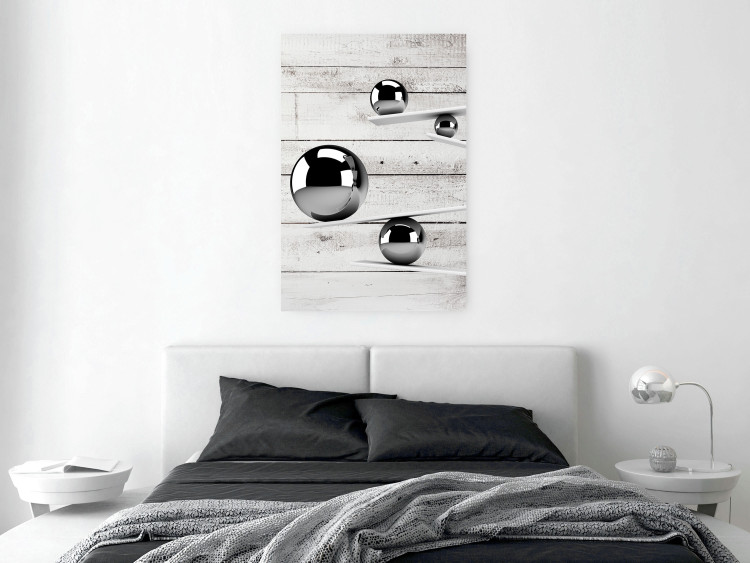 Poster Perfect Balance - abstract metal balls on a wooden background 125177 additionalImage 17