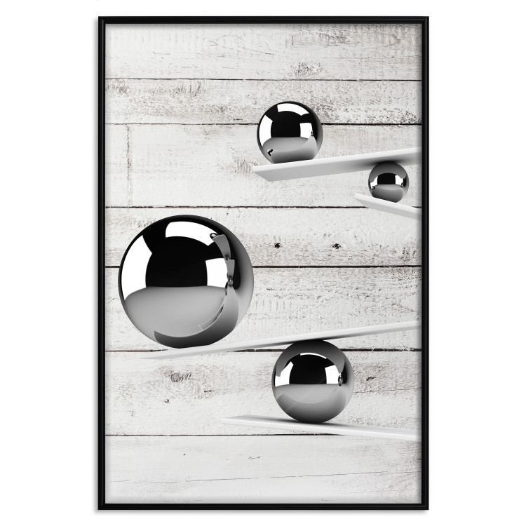 Poster Perfect Balance - abstract metal balls on a wooden background 125177 additionalImage 18