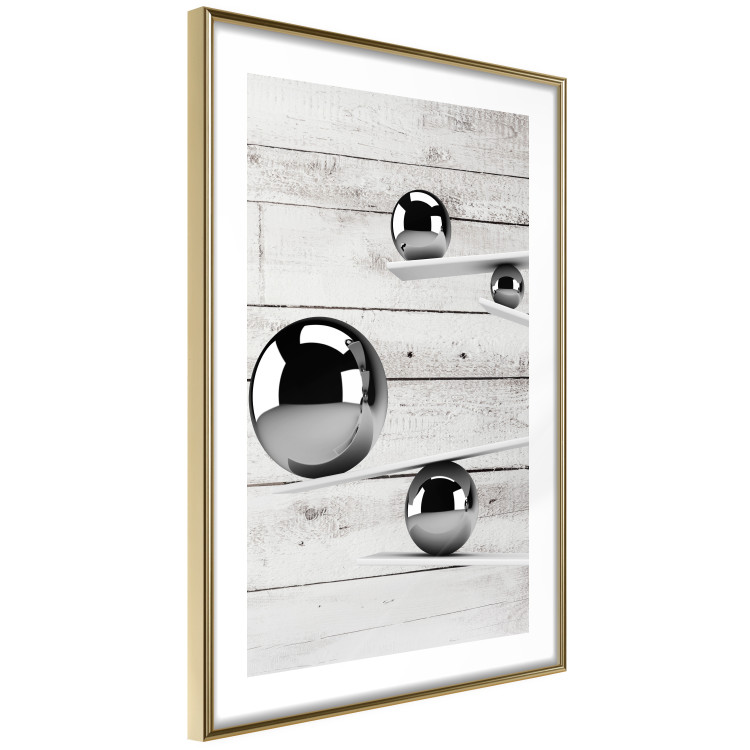 Poster Perfect Balance - abstract metal balls on a wooden background 125177 additionalImage 6