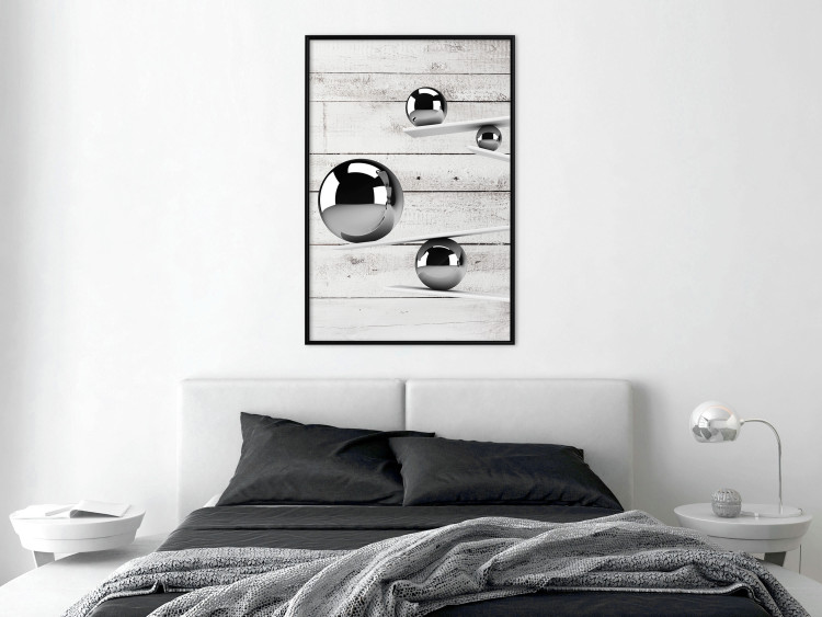 Poster Perfect Balance - abstract metal balls on a wooden background 125177 additionalImage 3