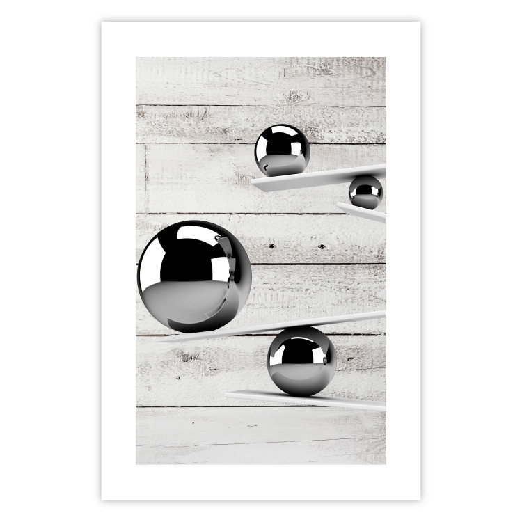 Poster Perfect Balance - abstract metal balls on a wooden background 125177 additionalImage 19