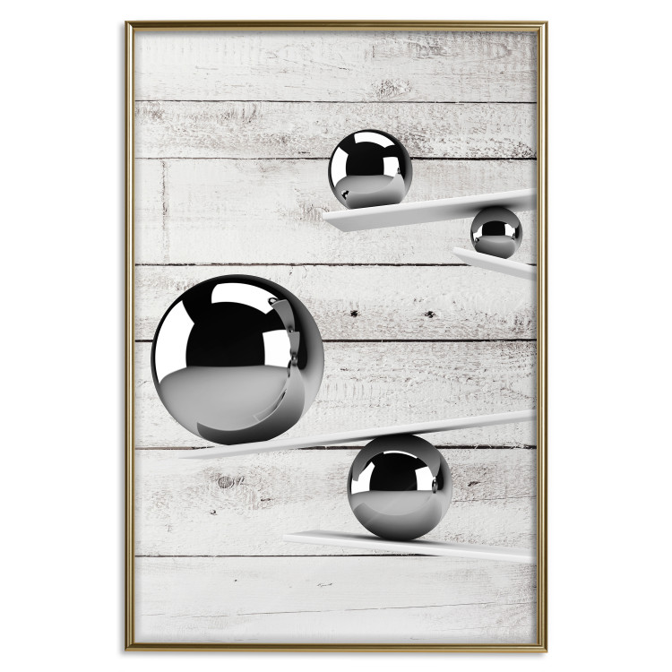 Poster Perfect Balance - abstract metal balls on a wooden background 125177 additionalImage 16