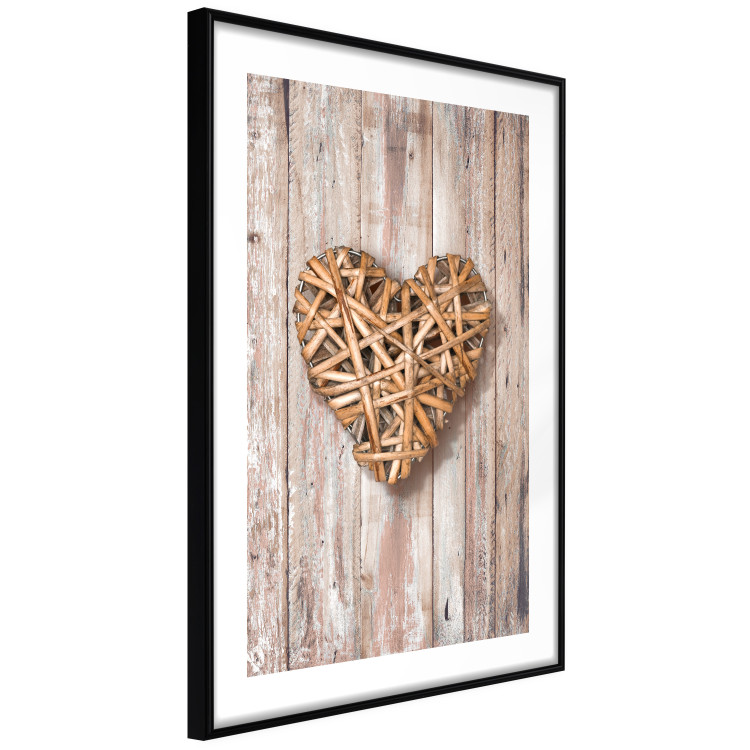 Poster Warm Heart - brown heart with a bouquet on a wooden texture 125277 additionalImage 11