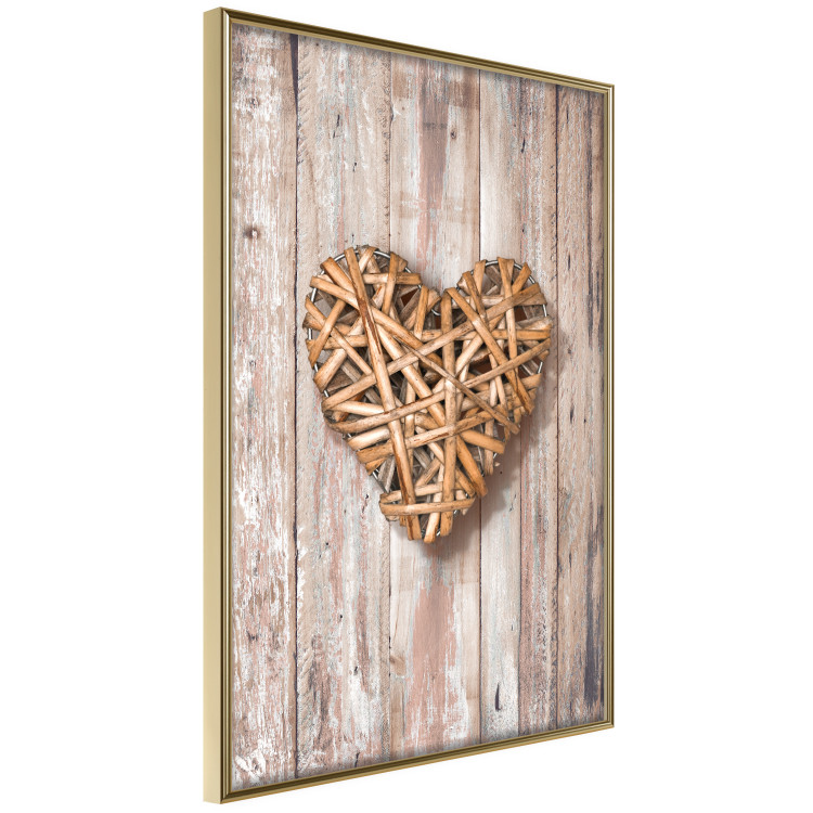 Poster Warm Heart - brown heart with a bouquet on a wooden texture 125277 additionalImage 12