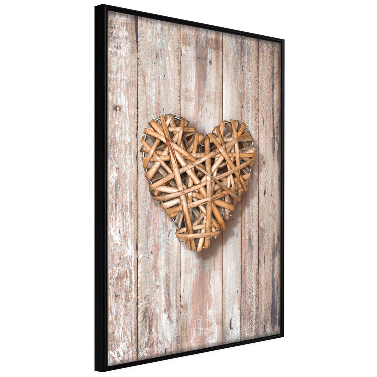 Poster Warm Heart - brown heart with a bouquet on a wooden texture 125277 additionalImage 10