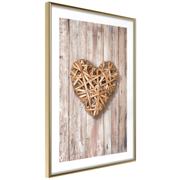Poster Warm Heart - brown heart with a bouquet on a wooden texture 125277 additionalImage 6