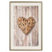 Poster Warm Heart - brown heart with a bouquet on a wooden texture 125277 additionalThumb 19