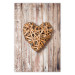 Poster Warm Heart - brown heart with a bouquet on a wooden texture 125277