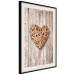 Poster Warm Heart - brown heart with a bouquet on a wooden texture 125277 additionalThumb 3