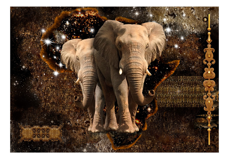 Photo Wallpaper Elephants on Africa contours background - abstract on brown background 125777 additionalImage 1
