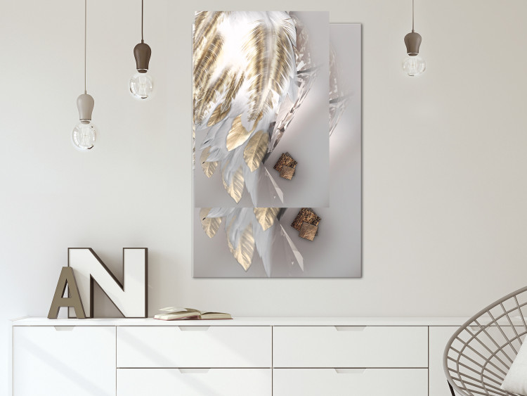 Poster Fallen Angel - abstract composition of white feathers with golden accent 127877 additionalImage 5