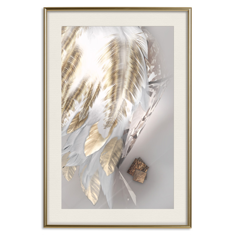 Poster Fallen Angel - abstract composition of white feathers with golden accent 127877 additionalImage 20